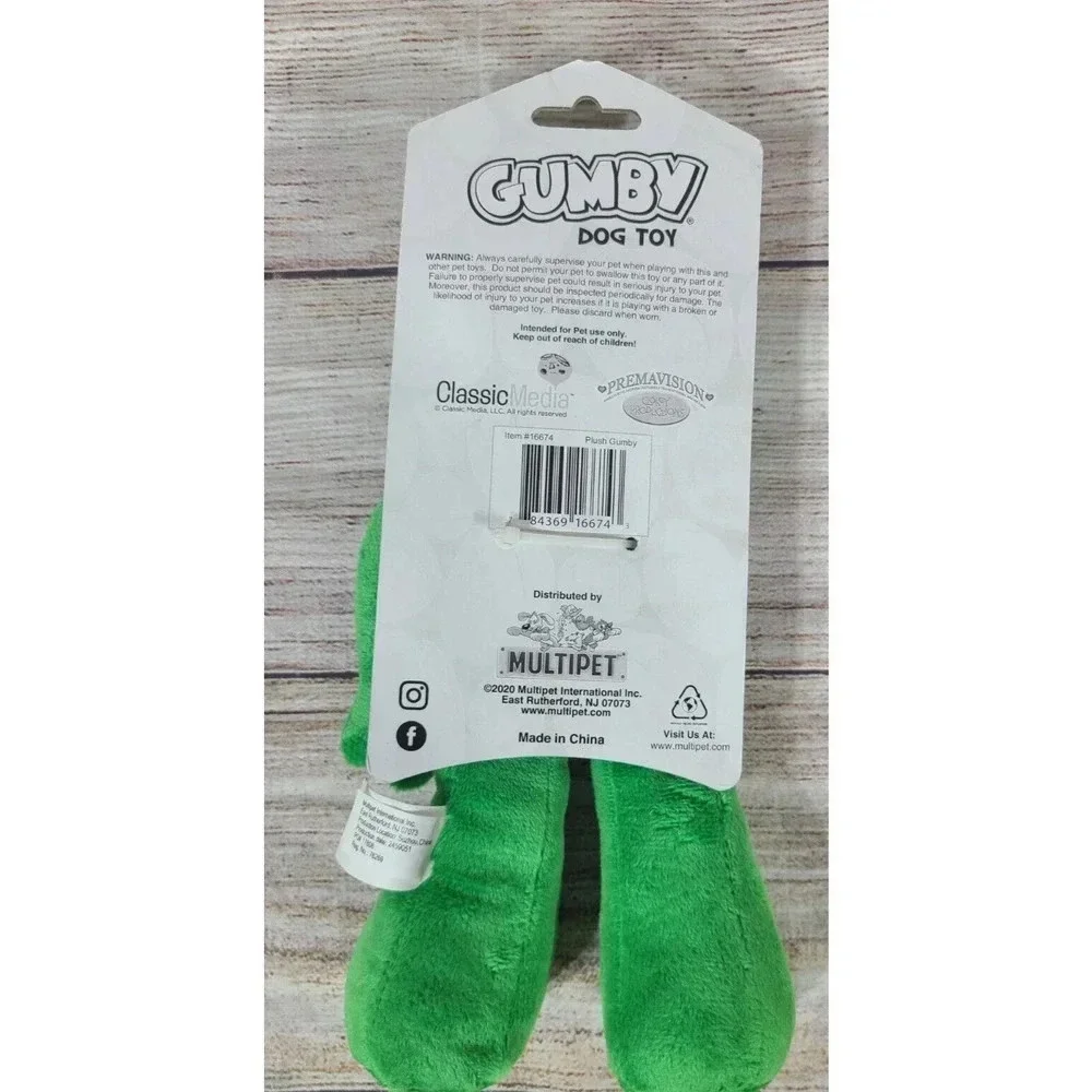 Multipet Plush Filled Gumby Dog Toy Stuffed Animal Squeaker Green 9